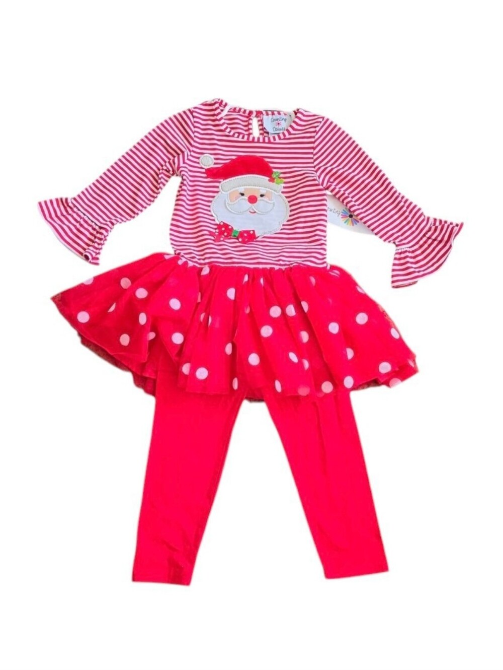 Counting Daisies Santa Christmas 2 Piece Long Sleeve Tutu Dress & Legging Set